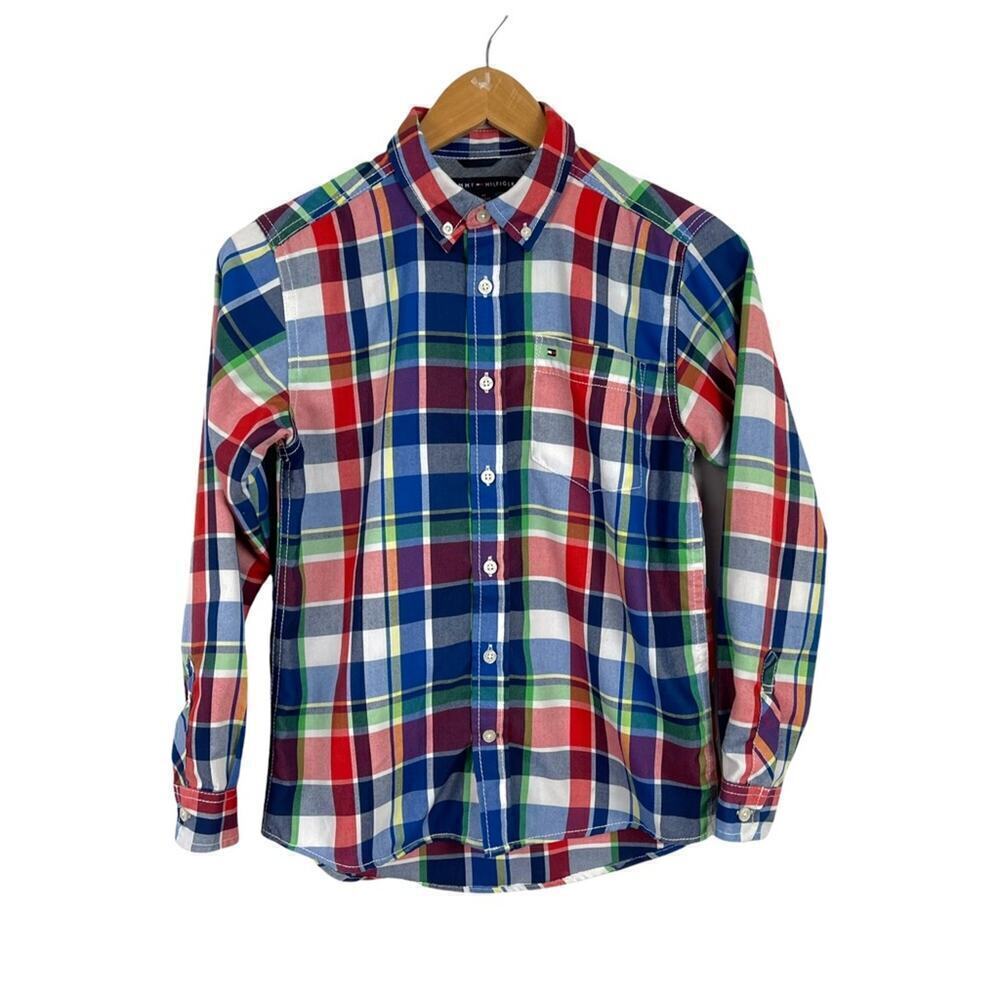 Tommy Hilfiger  Plaid Boys Shirt Size Medium (12/14) Button Down Multicolor